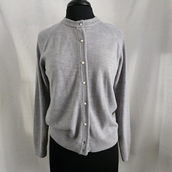 Debbie Morgan Sweaters - Womens‎ Grey Faux Pearl Button Crewneck Cardigan Sweater Size S Preppy Office